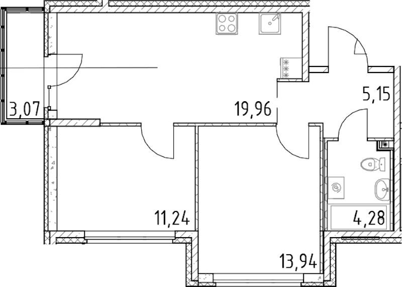 2-комнатная квартира 54.57 м², 6/23 эт., ЖК «Город Первых»